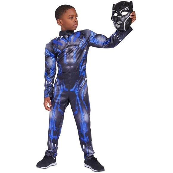 NEW Marvel Avengers Black Panther Light Up Mask & Costume Kids Boys Size 13 - Picture 1 of 5
